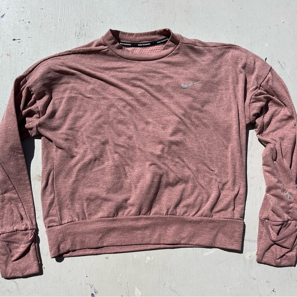 Women's Nike Sweatshirt Pink Taupe Logo S Pullover Running Activewear Gym Glove